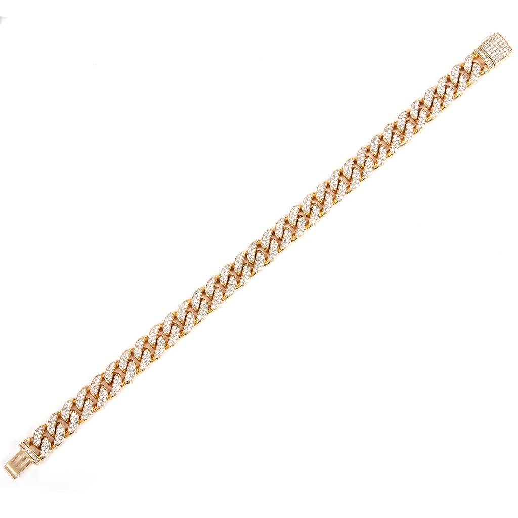 4.29 Ct. Diamond 10 Kt Gold (Yellow). Solid Cuban Link Bracelet. (Men). 8.5 in Long. 10 mm Wide