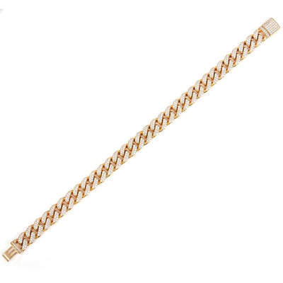 4.29 Ct. Diamond 10 Kt Gold (Yellow). Solid Cuban Link Bracelet. (Men). 8.5 in Long. 10 mm Wide