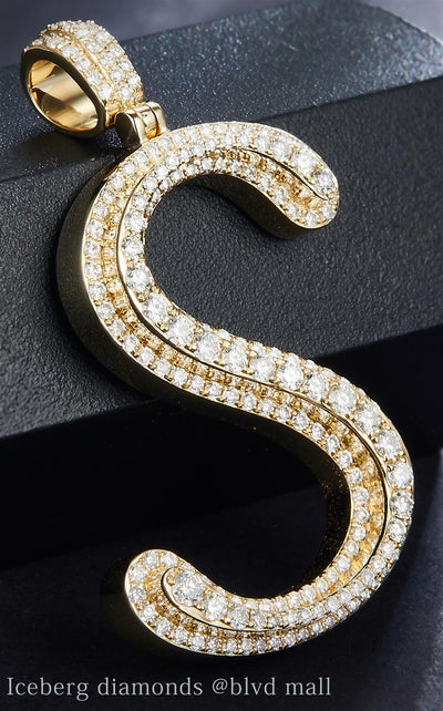 1.368 Ct. Diamond 14 Kt Gold (Yellow). Initial Letter (Alphabet) "S" Pendant. (Unisex).