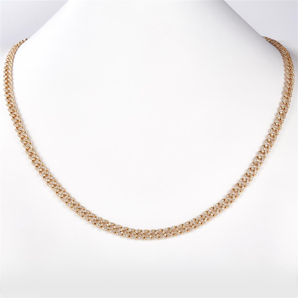 4.086 Ct. Diamond 14 Kt Gold (Yellow). Solid Cuban Link Chain. (Unisex). 22 in Long. 5 mm Wide